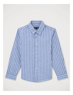 Boys Linen Blend Slub Shirt in Blue