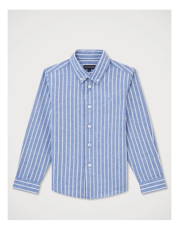 Boys Linen Blend Slub Shirt in Blue image 1