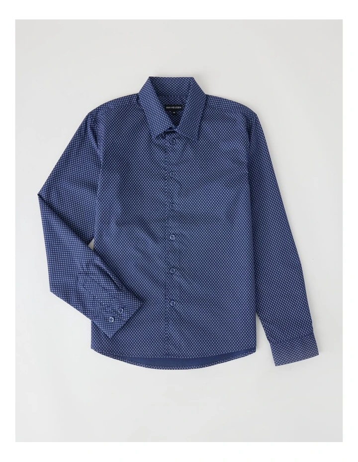 Boys Check Print Dress Shirt in Navy image 1