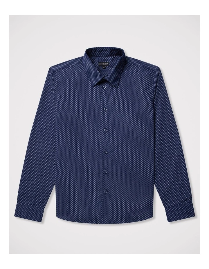 Boys Check Print Dress Shirt in Navy image 1