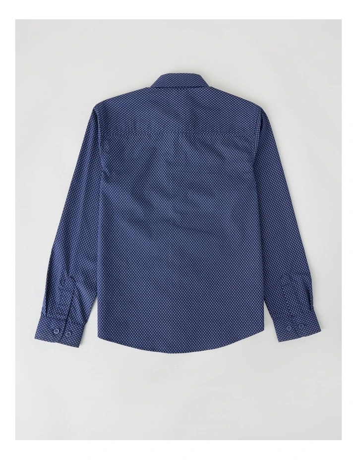 Boys Check Print Dress Shirt in Navy image 3
