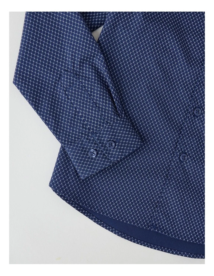 Boys Check Print Dress Shirt in Navy image 4