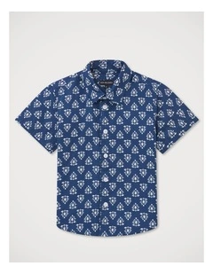 Boys Linen Blend Floral Shirt in Navy