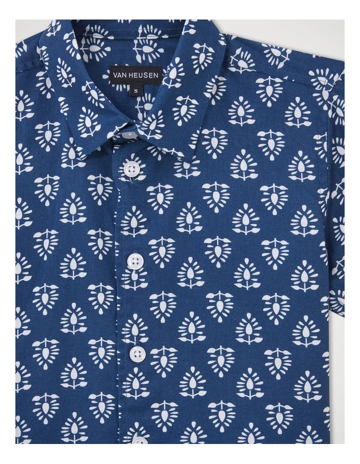 Boys Linen Blend Floral Shirt in Navy image 2