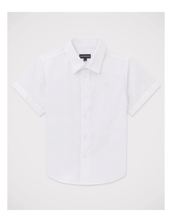 Boys Short Sleeve Linen Blend Shirt in White image 1