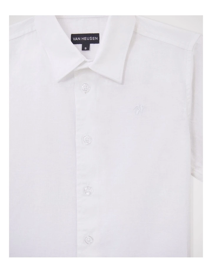 Boys Short Sleeve Linen Blend Shirt in White image 2