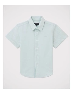 Boys Short Sleeve Linen Blend Shirt in Green