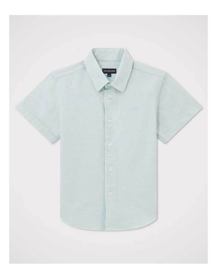 Boys Short Sleeve Linen Blend Shirt in Green image 1