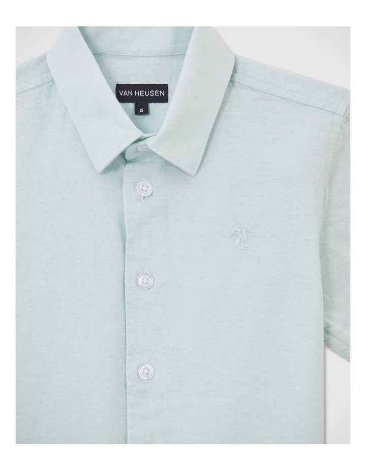Boys Short Sleeve Linen Blend Shirt in Green image 2