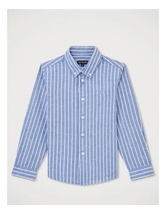 Boys Linen Blend Slub Shirt in Blue