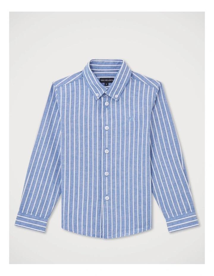 Boys Linen Blend Slub Shirt in Blue image 1