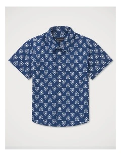 Boys Linen Blend Floral Shirt in Navy