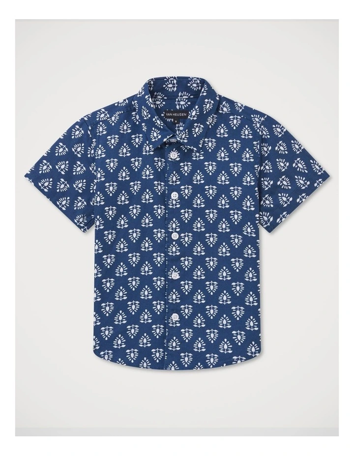 Boys Linen Blend Floral Shirt in Navy image 1