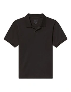 Youth Fit Johnny Collar Interlock Polo in Black
