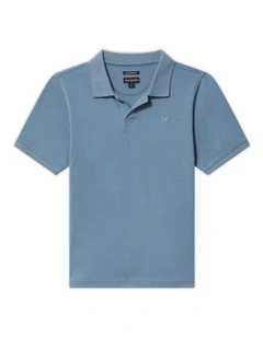Youth Fit Johnny Collar Interlock Polo in Blue