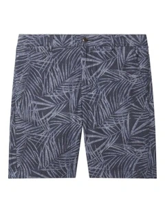 Youth Fit Palm Print Linen Shorts in Blue