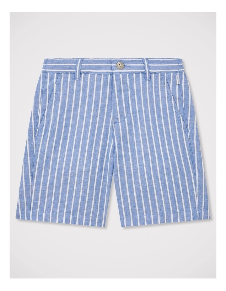 Boys Slub Stripe Shorts in Blue image 1