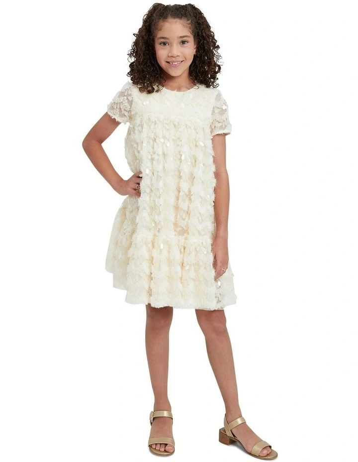 Emarie Chiffon Daisy Dress in Cream image 3