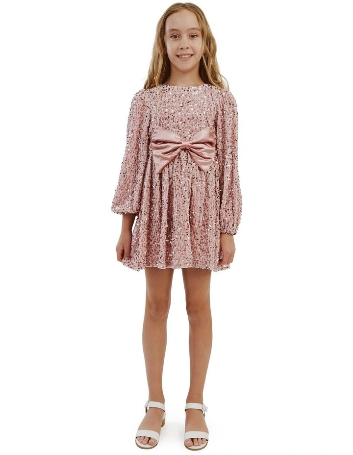 Sequin Velour Mini Dress in Dusty Rose image 3
