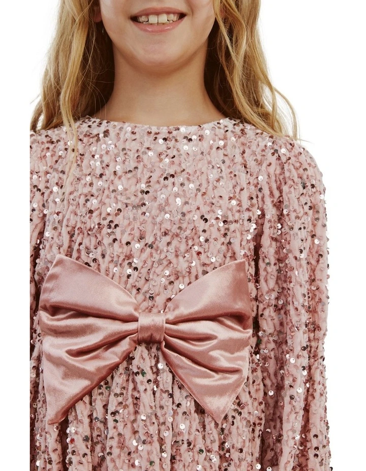 Sequin Velour Mini Dress in Dusty Rose image 6