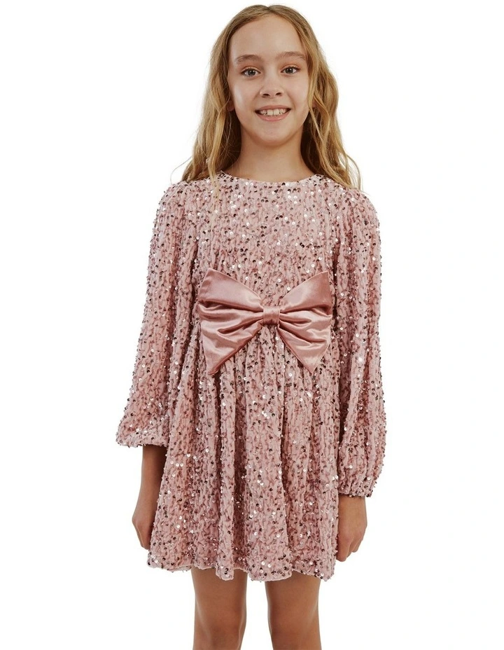 Sequin Velour Mini Dress in Dusty Rose image 7