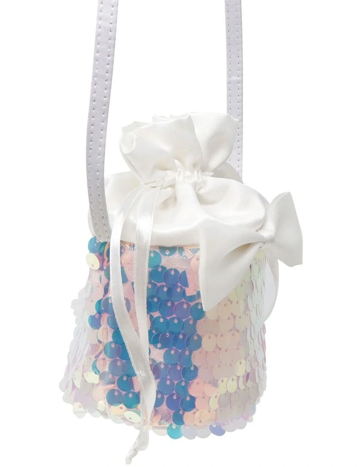 Christmas Holiday Glimmer Drawstring Cross Body Bag in White image 3
