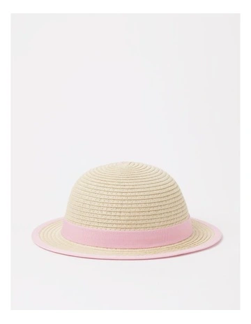 Pink Trim Straw Hat in Natural