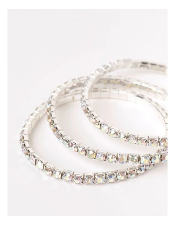Diamante Stretch Tennis Bracelet Stack in Silver
