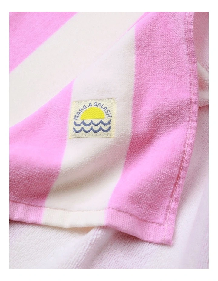 Girls Hooded Novelty Stripe Unicorn Towel in Pink image 3