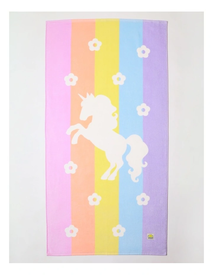 Girls Unicorn Flat Towel in Rainbow Stripe image 1