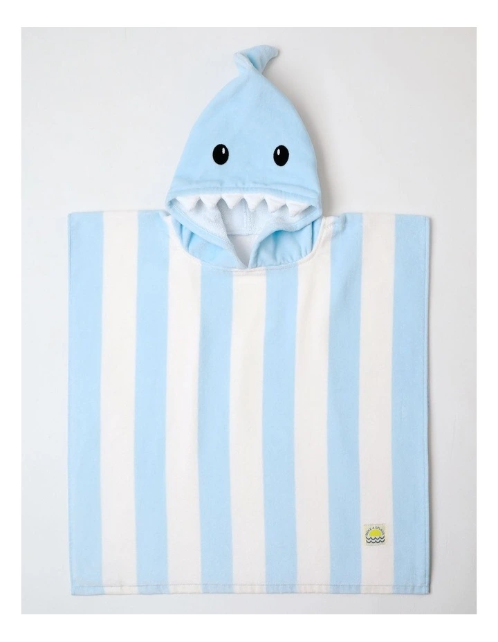 Boys Hooded Novelty Stripe Shark Towel in Blue image 1