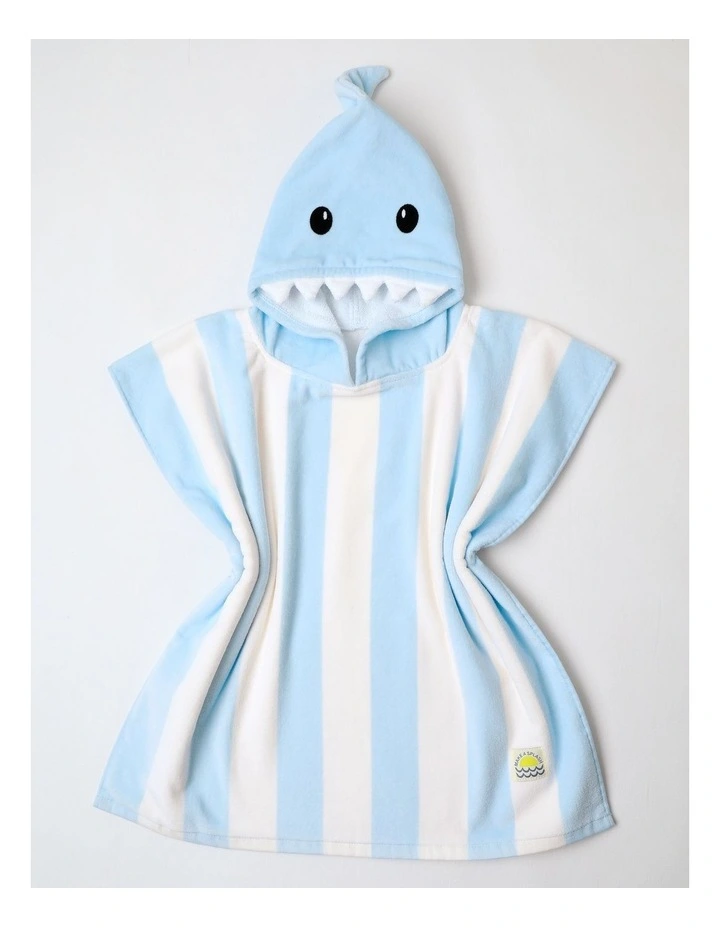 Boys Hooded Novelty Stripe Shark Towel in Blue image 2
