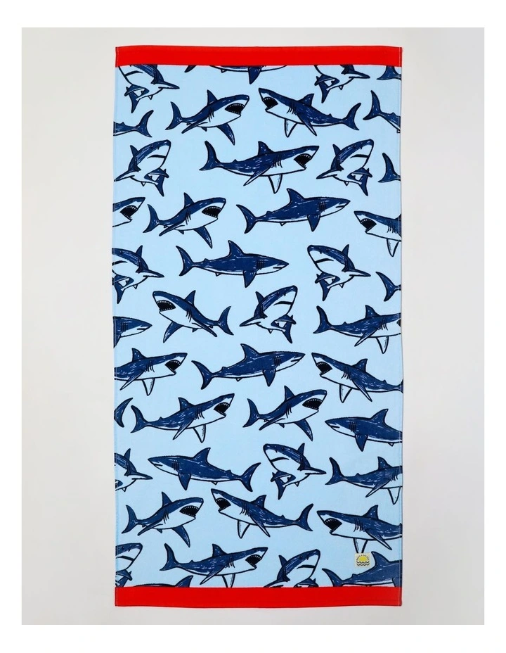 Boys Shark Flat Towel in Blue image 1