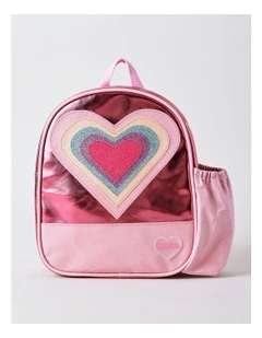 Girls Metallic Heart Backpack in Pink