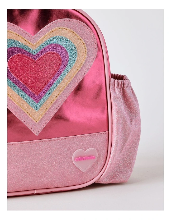 Girls Metallic Heart Backpack in Pink image 2