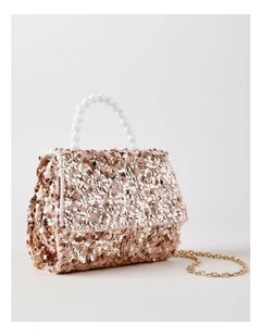 Sequin Bag with Pearl Handle in Pink