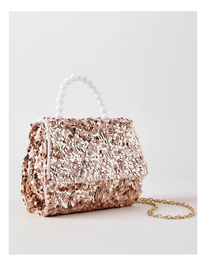 Sequin Bag with Pearl Handle in Pink image 1