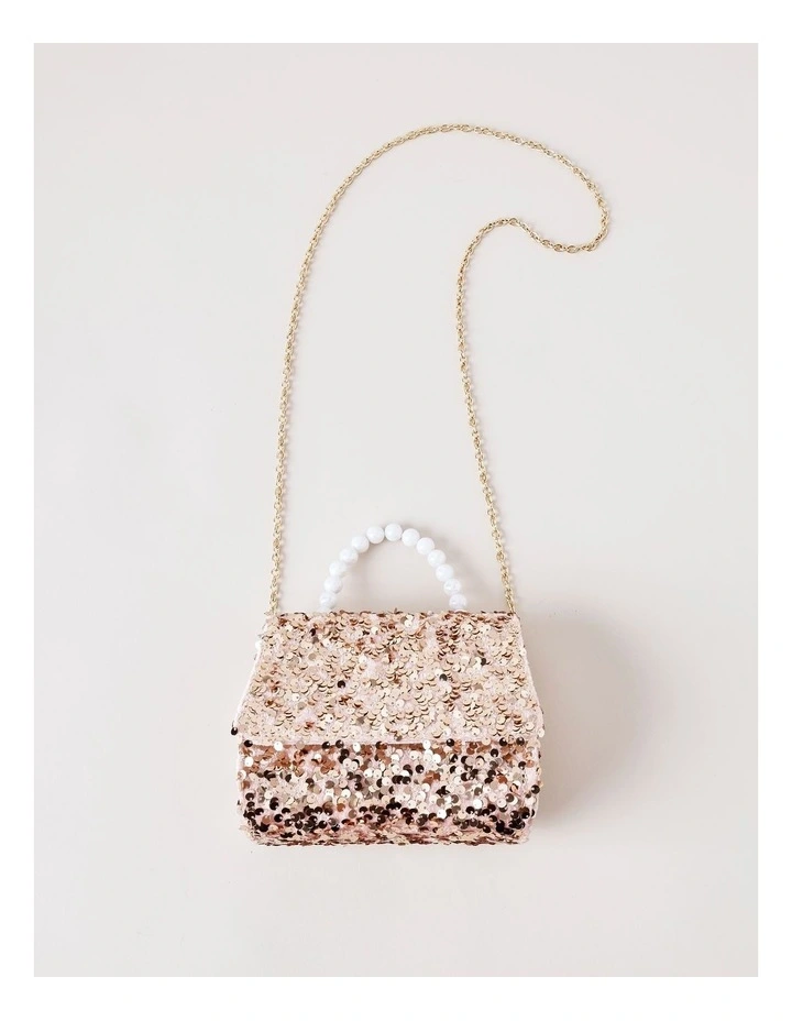 Sequin Bag with Pearl Handle in Pink image 3