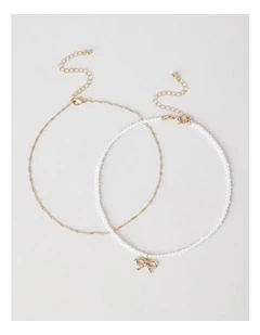 Pearl Bow Layered Necklace in Ivory
