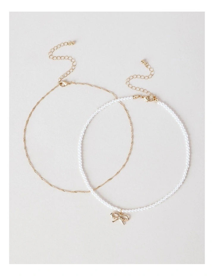 Pearl Bow Layered Necklace in Ivory image 1