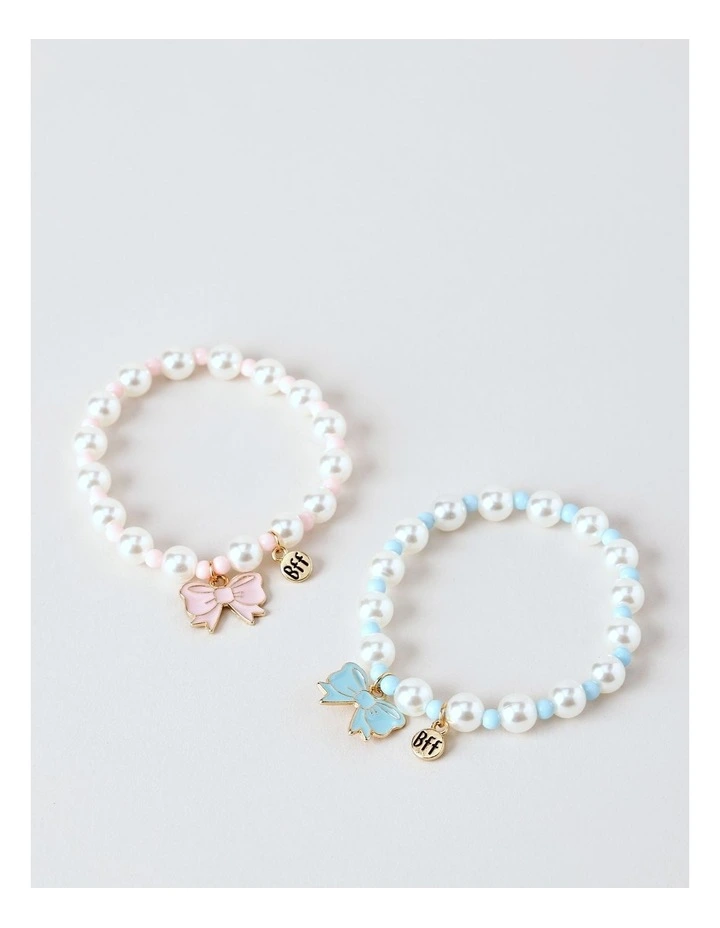 BFF Beaded Bracelet Set with Bows in Multi image 1