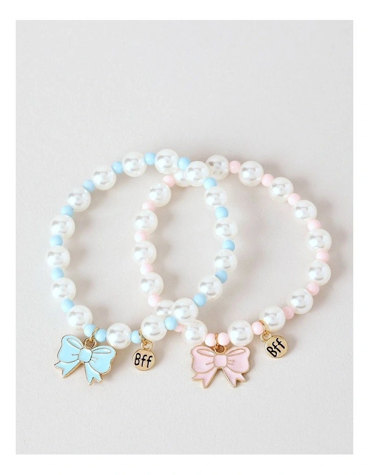 BFF Beaded Bracelet Set with Bows in Multi image 2