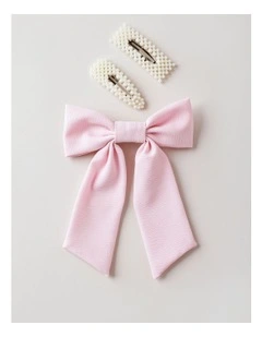 Oversized Bow With Pearl Clips in Pink