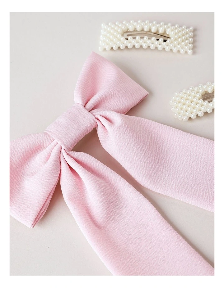 Oversized Bow With Pearl Clips in Pink image 2