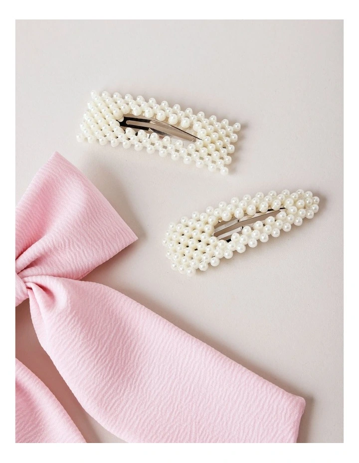 Oversized Bow With Pearl Clips in Pink image 3