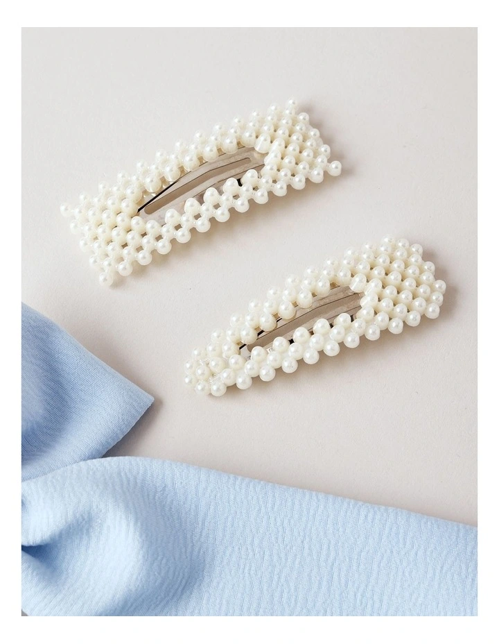 Oversized Bow With Pearl Clips in Blue image 2
