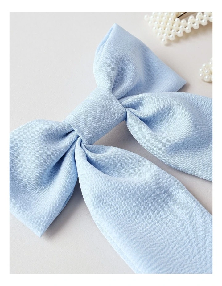 Oversized Bow With Pearl Clips in Blue image 3