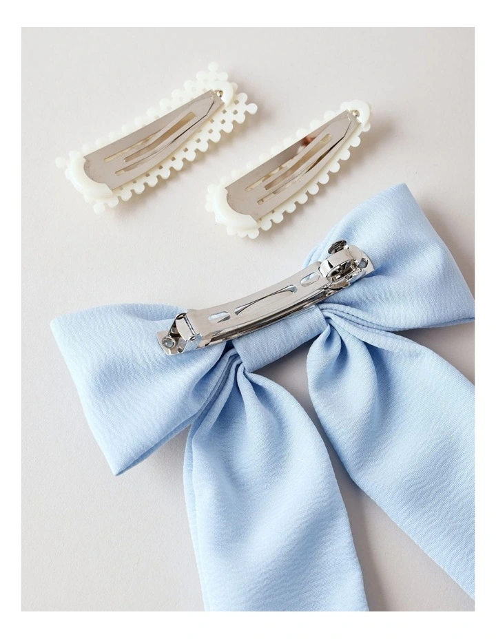 Oversized Bow With Pearl Clips in Blue image 4