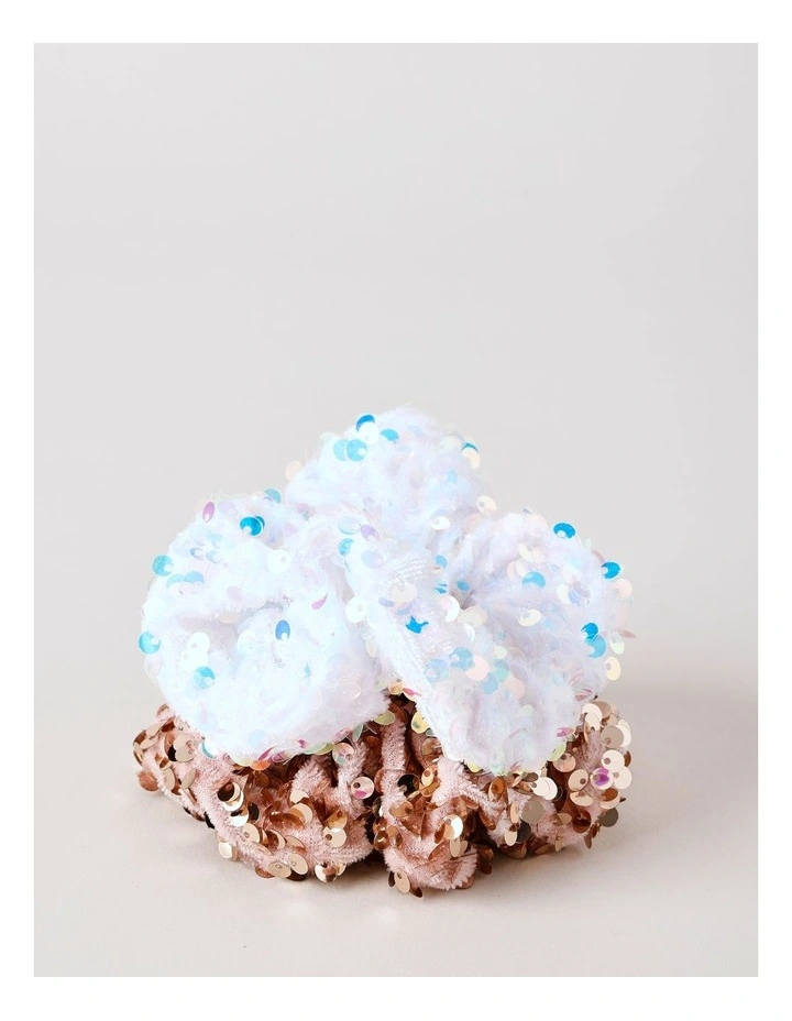 2Pk Scrunchie Sequins in Silver & Pink image 1