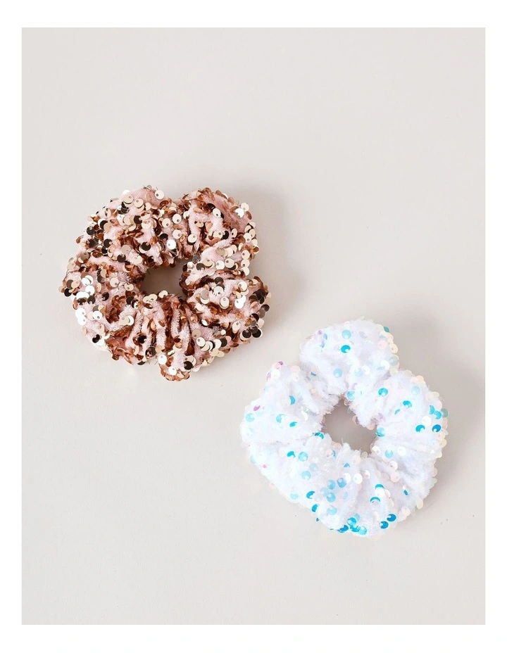 2Pk Scrunchie Sequins in Silver & Pink image 2